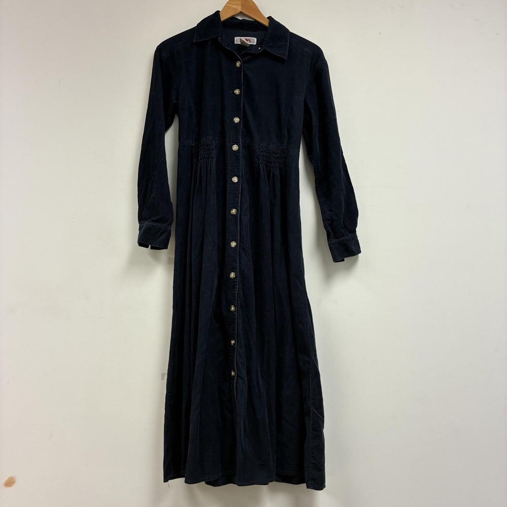 Vintage FADS Shirt Dress Womens 4 Blue Corduroy Long Sleeve Button Front Long